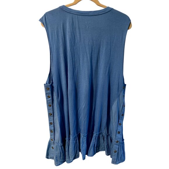 Pilcro Blue Sleeveless Tunic Top Ruffle Hem Button Detail Casual Comfy Women XL‎ - Picture 3 of 5